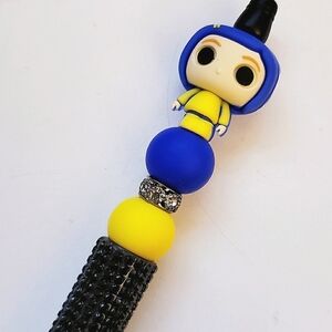 Handmade 3D Rhinestone Coraline Beaded Silicone Focal Bead Pen